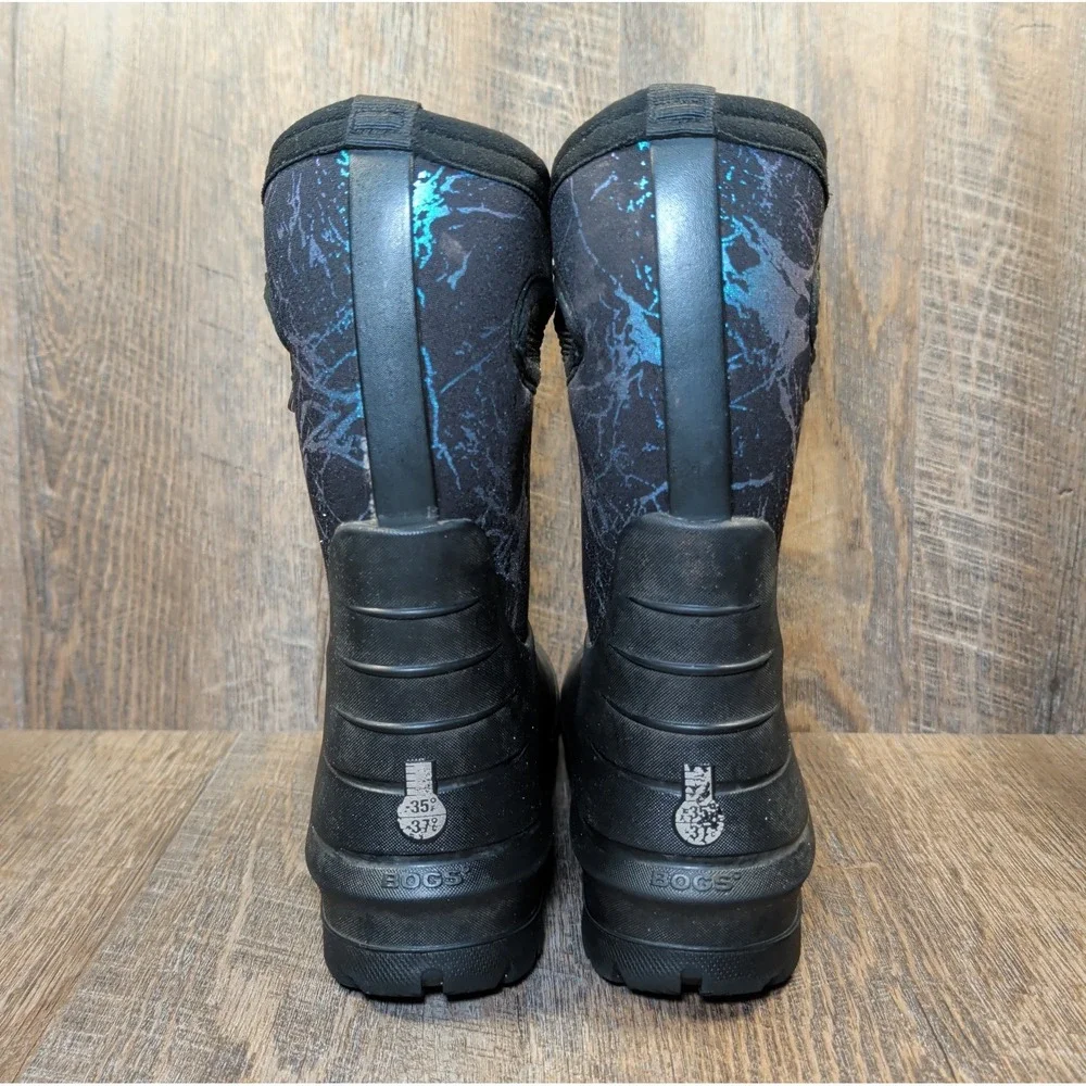 BOGS Kids Youth Size 2 Neo Classic Metallic Mountain Black Rain Boots Unisex